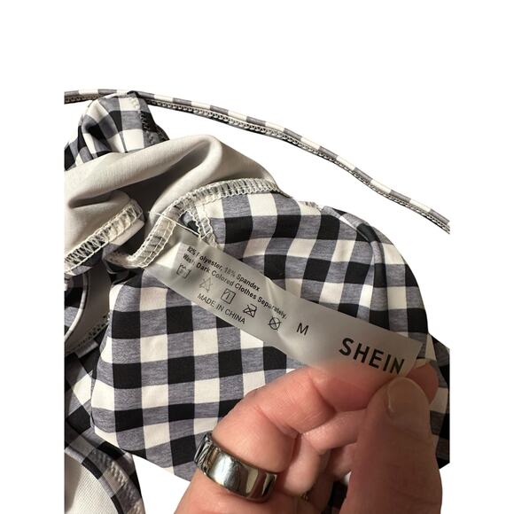 Shein One Piece Bathing Suit Black and White Gingham Print Size Medium NWOT - Picture 3 of 4